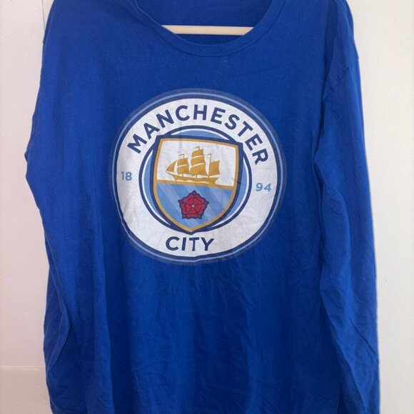 Adult Manchester City F.C. Football Soccer EPL Long Sleeve Tee Shirt Blue XL - Picture 7 of 8